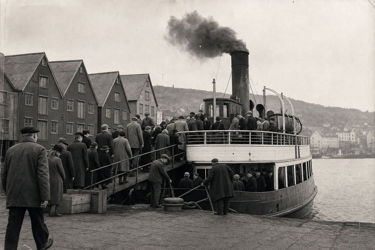 Archive photograph from 1947: a crowded steam ferry at the Suurvor quay on the day Lietvirk was founded