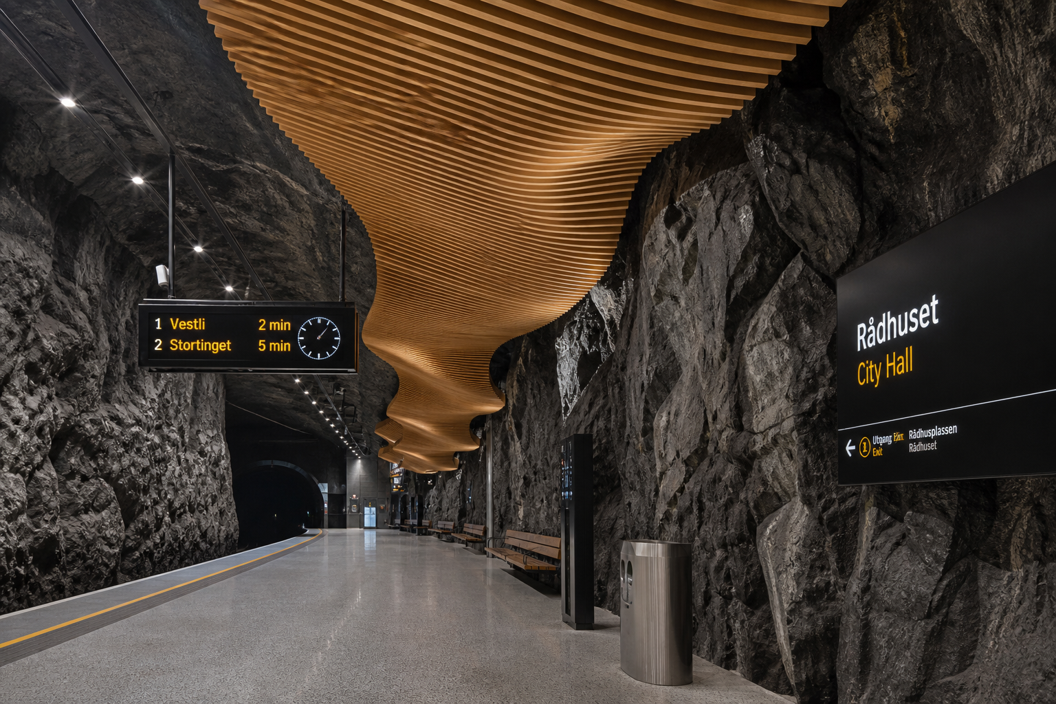 Ráðhústorg basalt underground metro station in Valsteyra